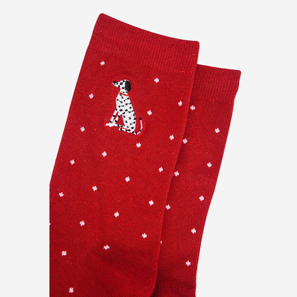 Women’s Embroidered Ankle Socks- Red, Dalmatian, Polka Dot by Sock Talk