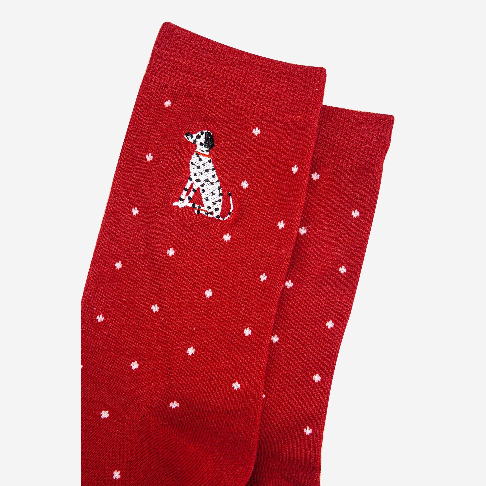 Women’s Embroidered Ankle Socks- Red, Dalmatian, Polka Dot by Sock Talk