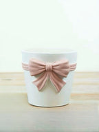 White Ceramic Plant Pot with Pastel Pink Bow • 14.5cm • Elegant Planter