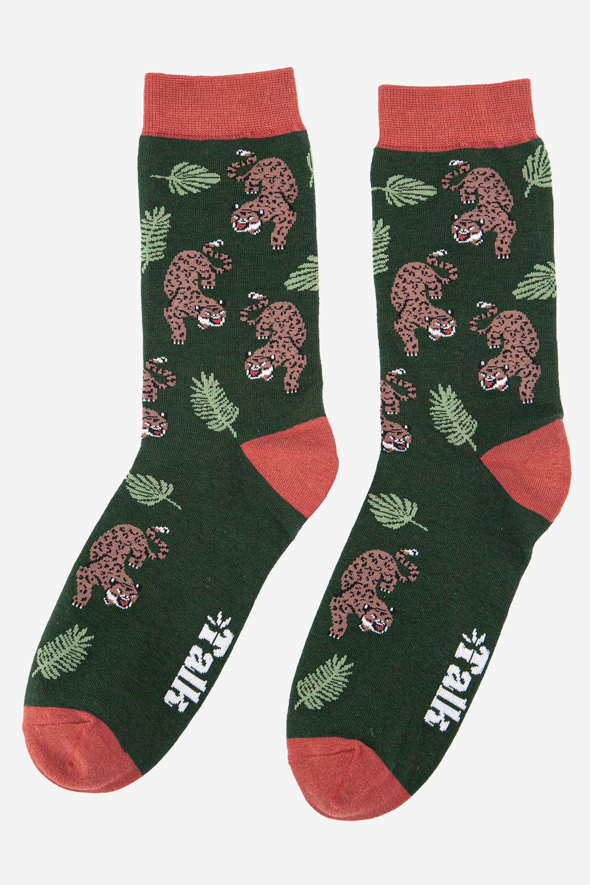 Men’s Prowling Cheetah Jungle Leaf Print Bamboo Socks by Sock Talk. UK 7-11