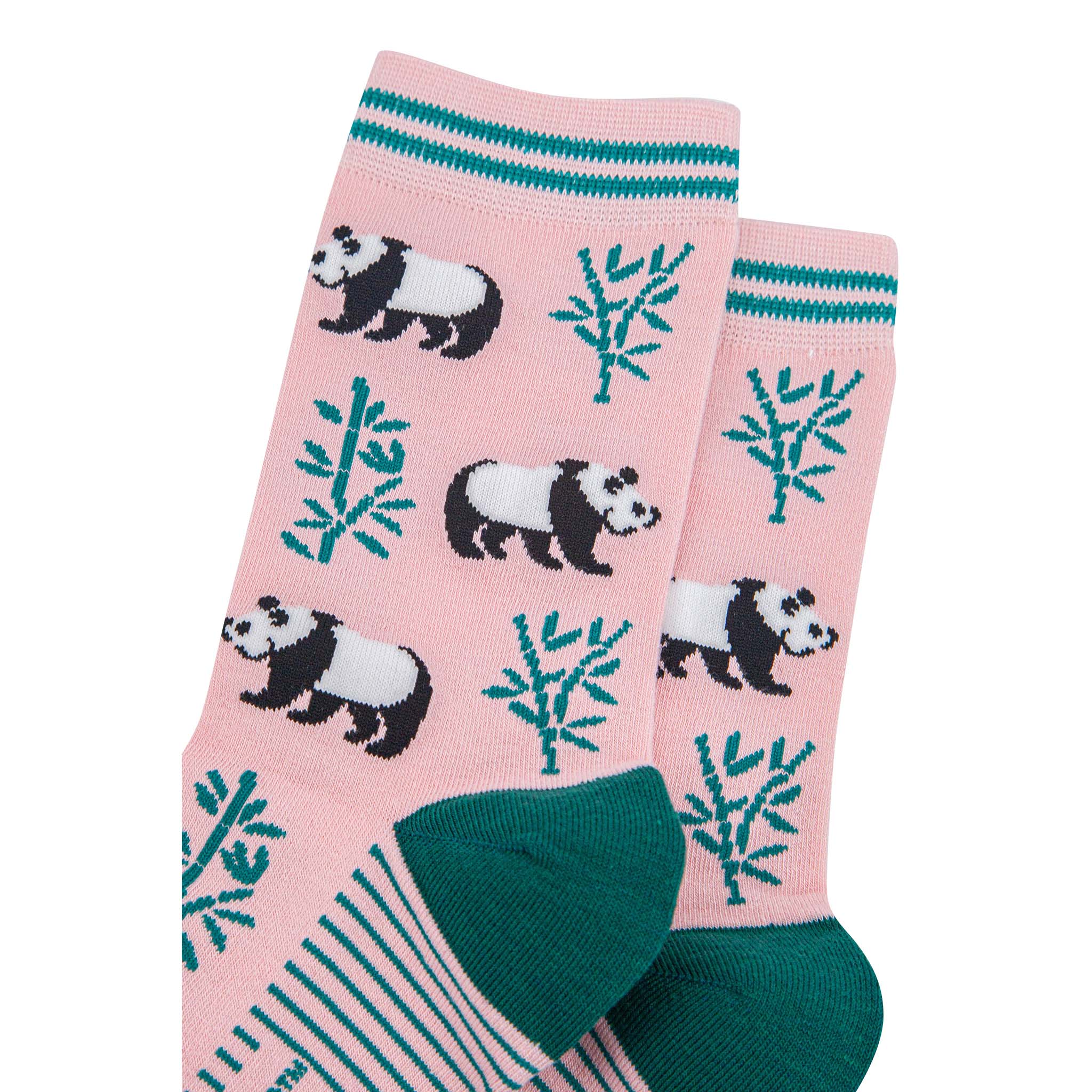 Women’s Bamboo Socks- Light Pink/Green, Panda by Sock Talk