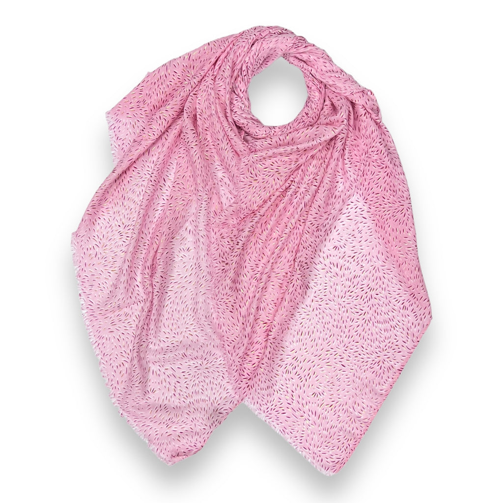 Lightweight Small Strokes with Small Golden Lines Pattern Scarf in Pink by London Scarves