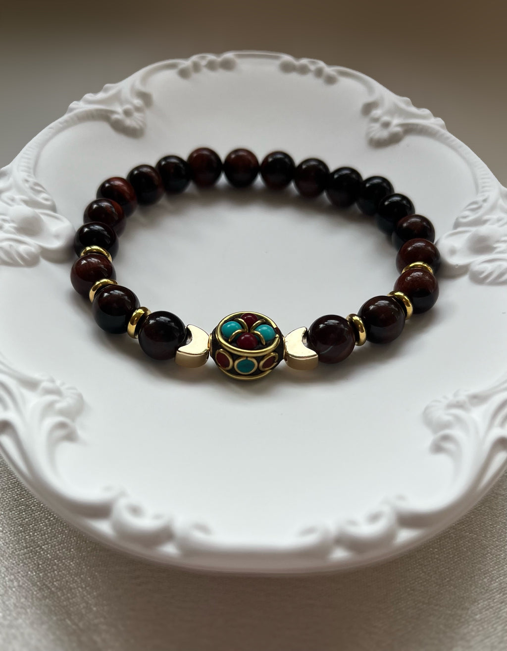 Natural Red Tiger Eye 8mm Beaded Elastic Bracelet by Kristine Keina