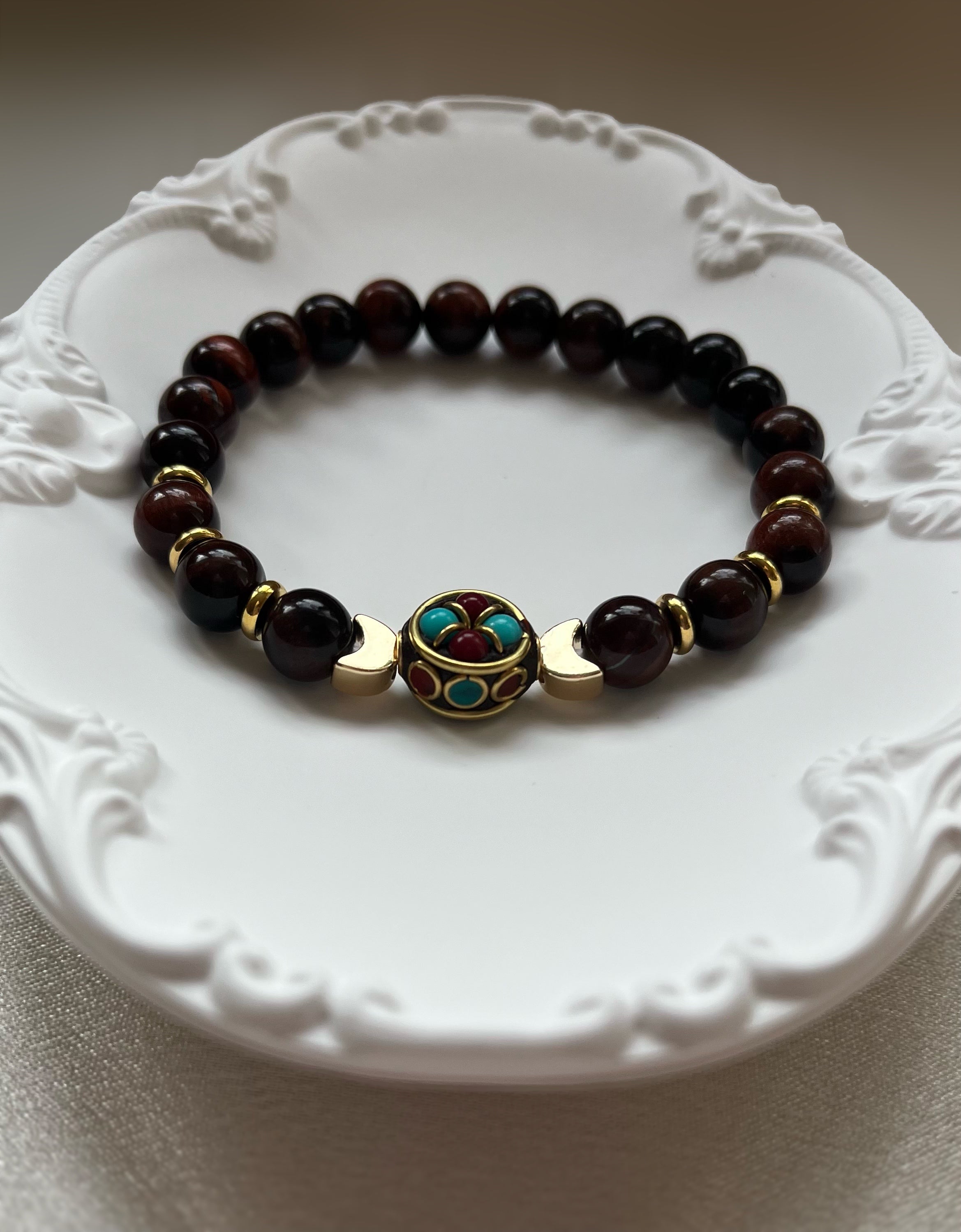 Natural Red Tiger Eye 8mm Beaded Elastic Bracelet by Kristine Keina