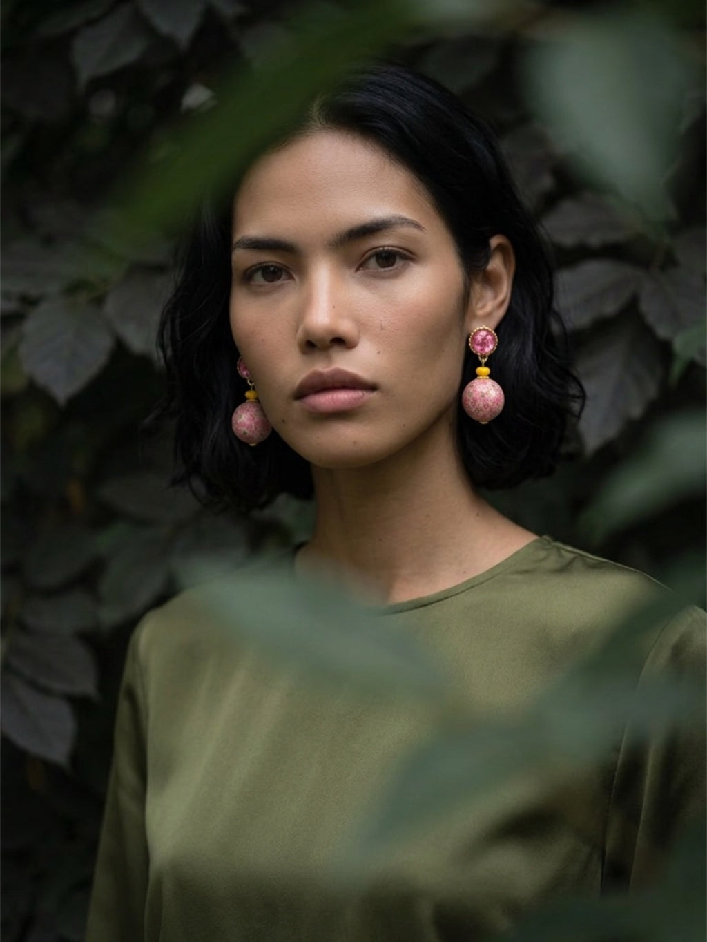 Bold Pink Mosaic & Yellow Accent Drop Earrings • 4cm × 2cm • Gold-Tone • 925 Silver Posts
