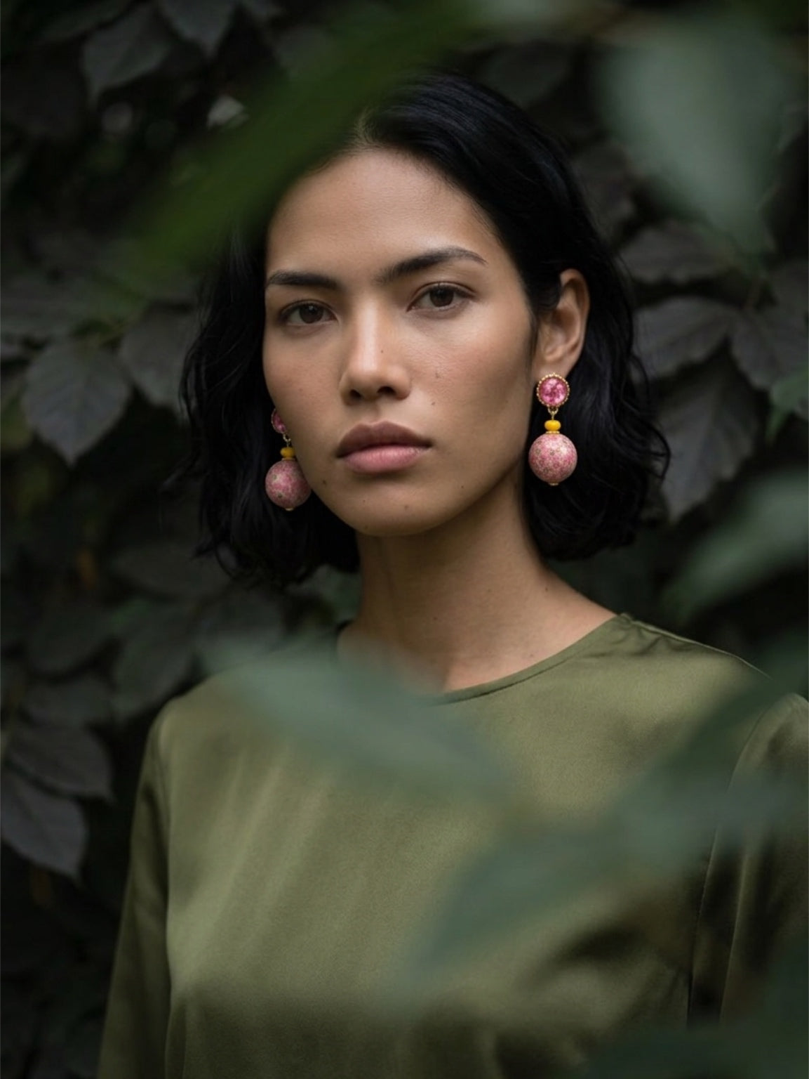 Bold Pink Mosaic & Yellow Accent Drop Earrings • 4cm × 2cm • Gold-Tone • 925 Silver Posts