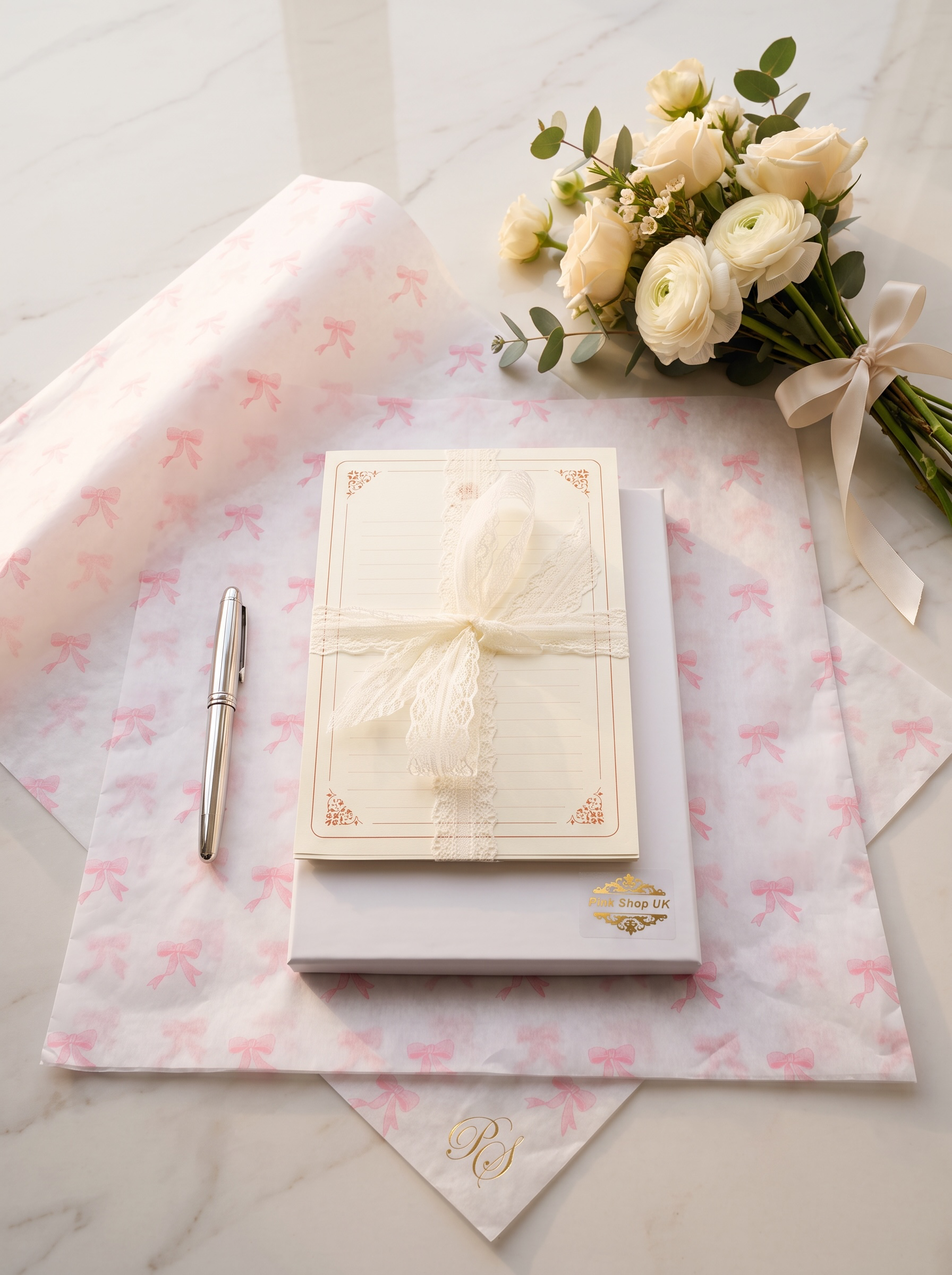 Vintage Lined Writing Paper Set – Premium Gift Boxed with Lace Ribbon