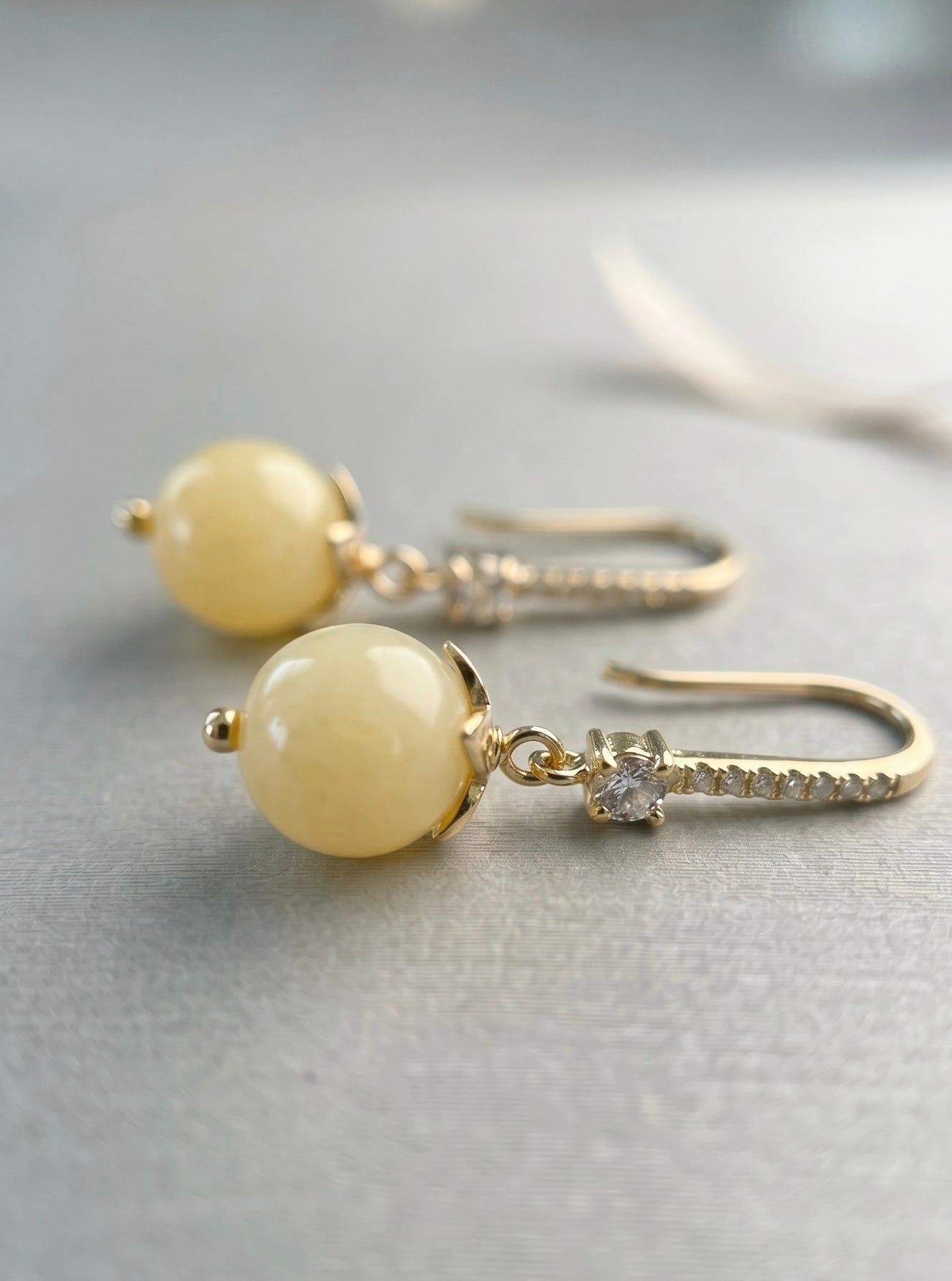 Golden Glow Yellow Jade Drop Earrings Handcrafted by Kristine Keina