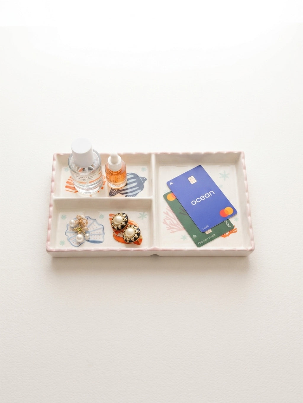 Pastel Shell & Coral Ceramic Trinket Tray