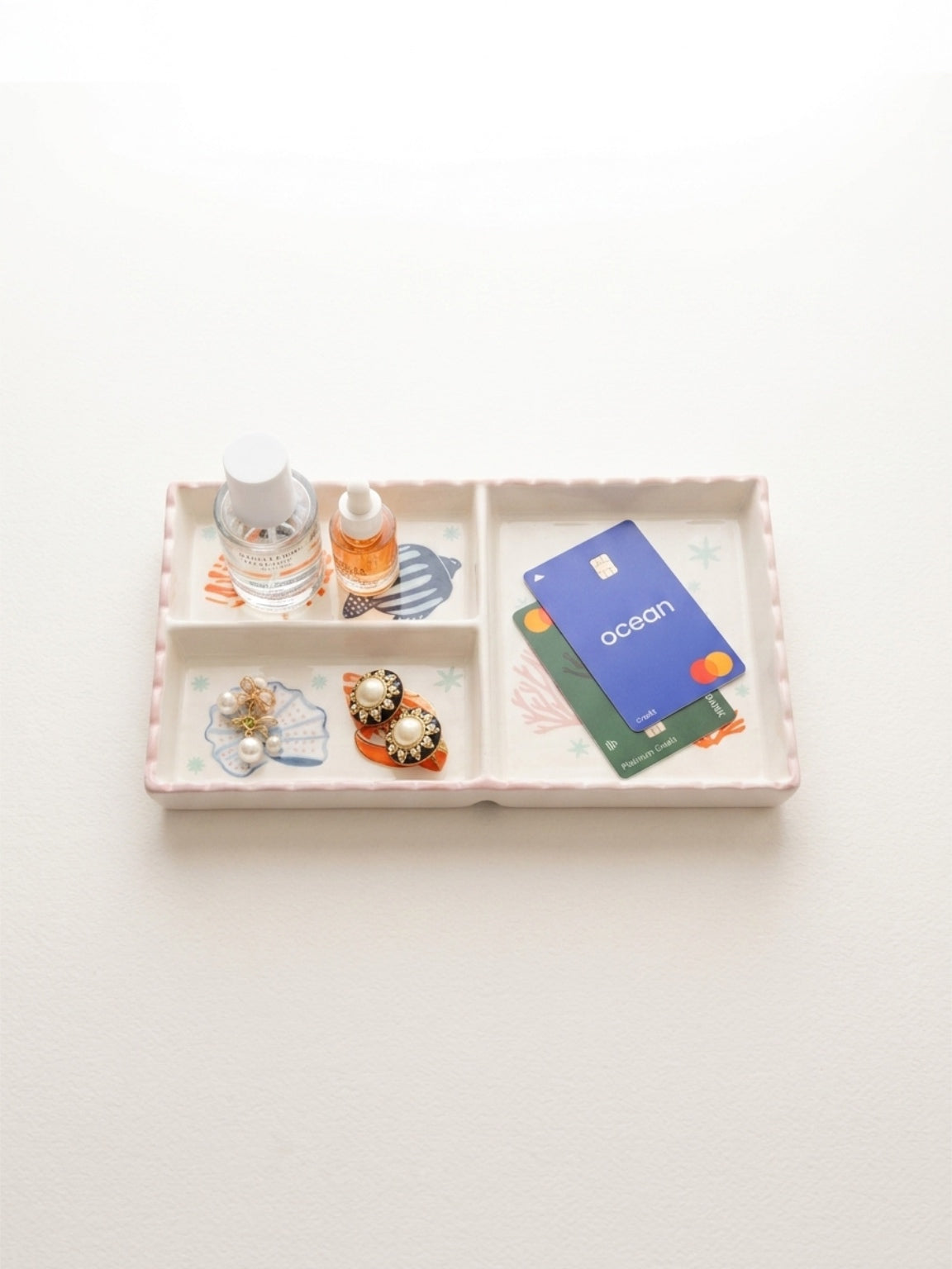 Pastel Shell & Coral Ceramic Trinket Tray