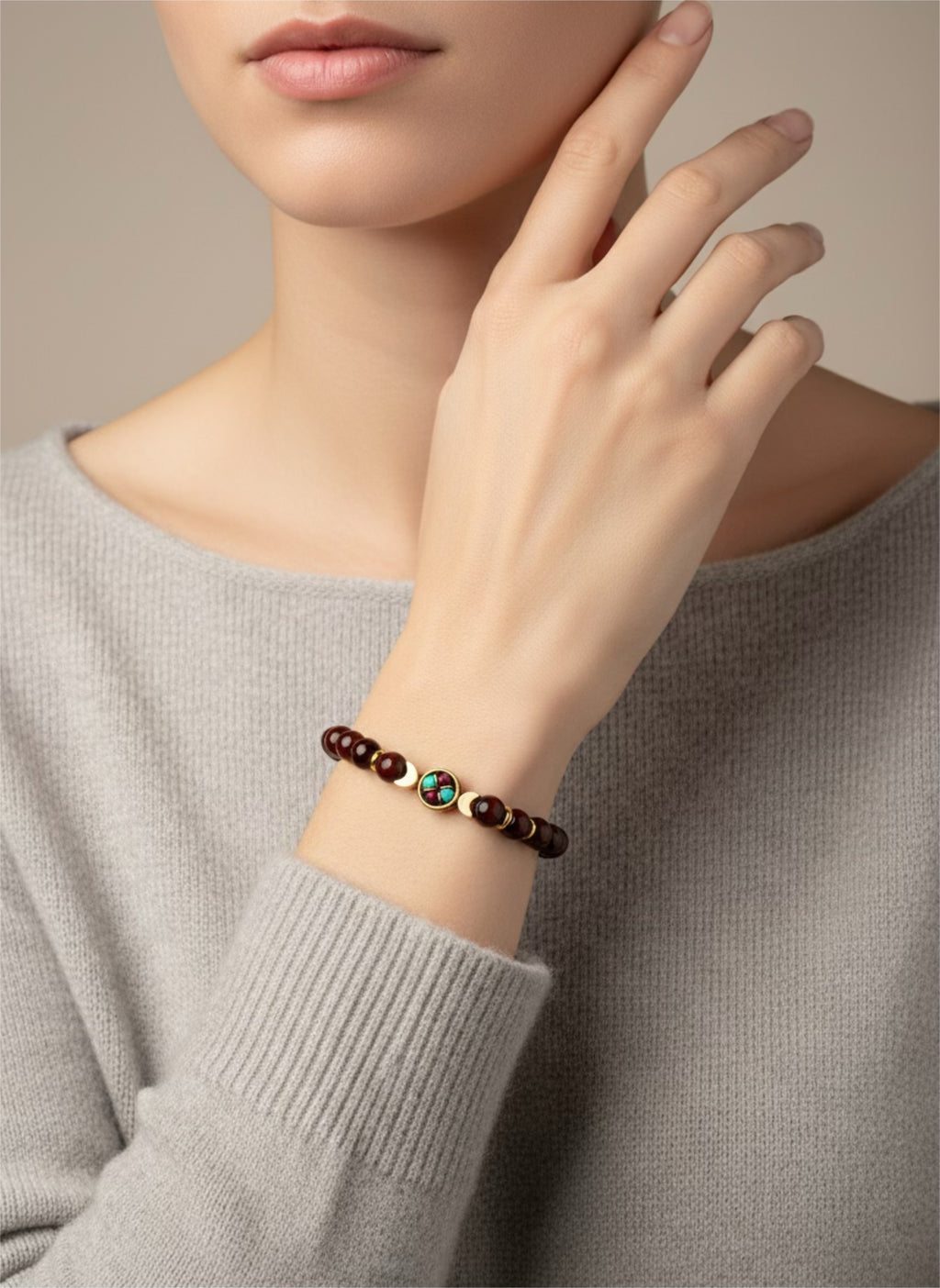 Natural Red Tiger Eye 8mm Beaded Elastic Bracelet by Kristine Keina