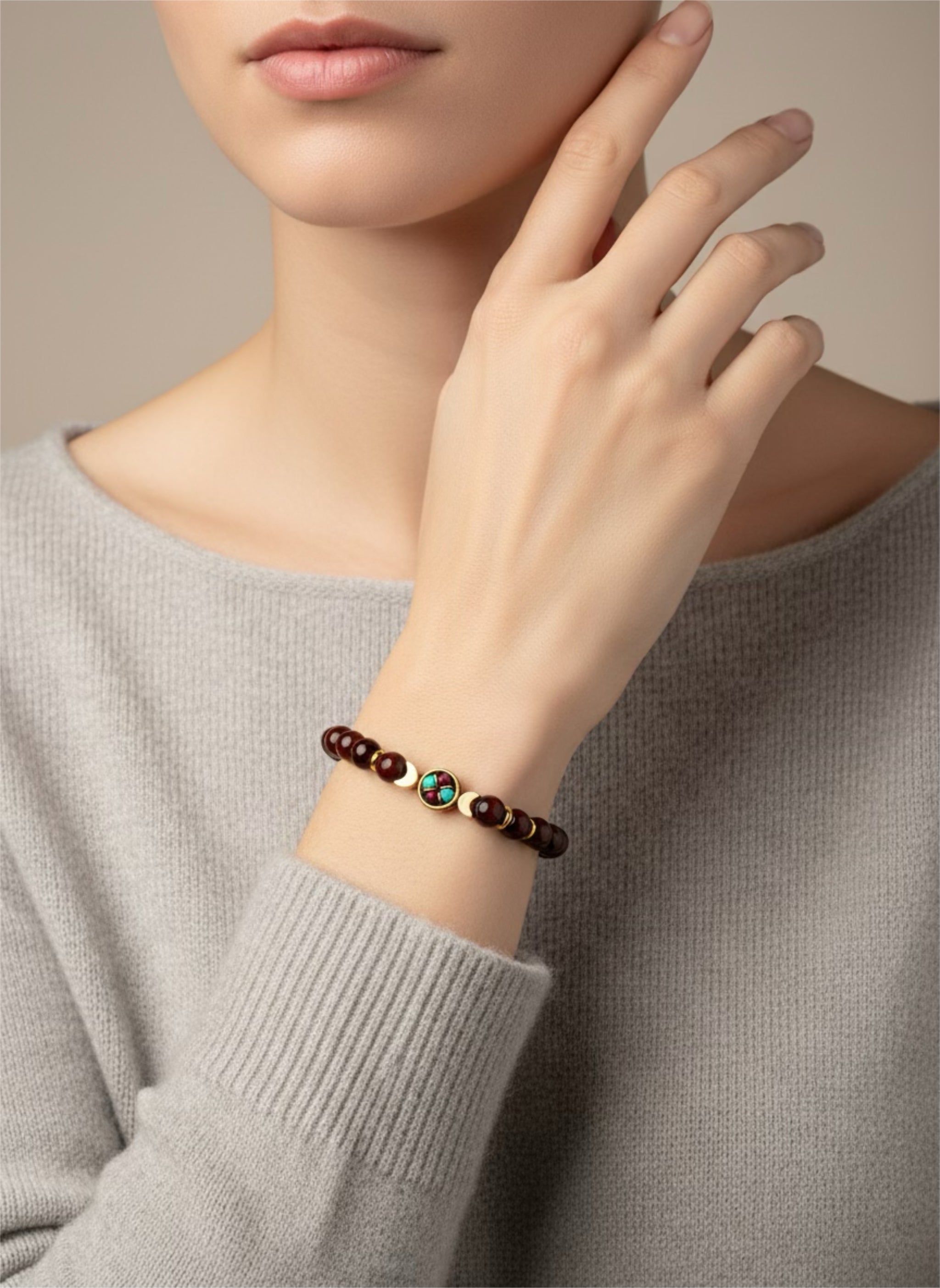 Natural Red Tiger Eye 8mm Beaded Elastic Bracelet by Kristine Keina