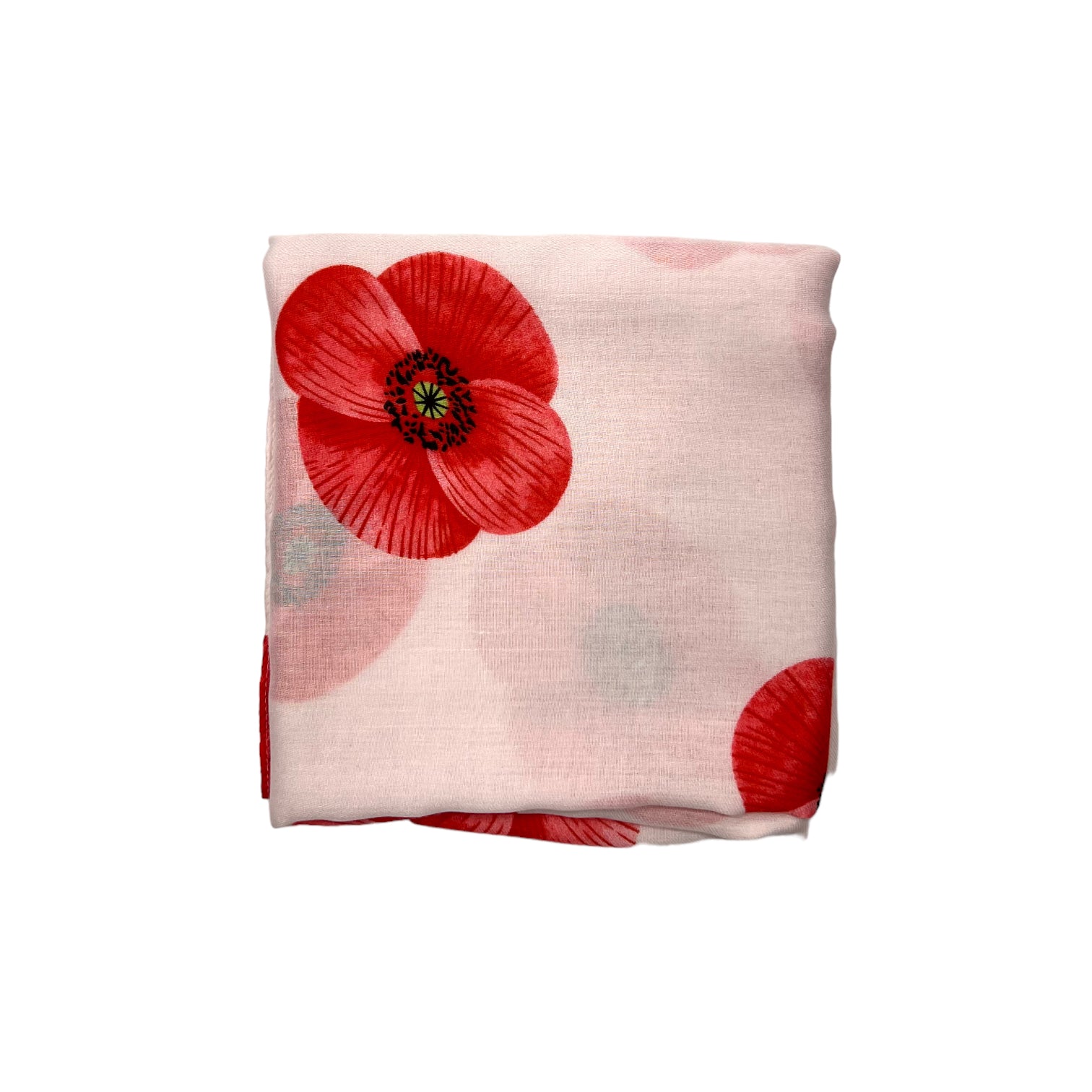 Poppy Flower Print on Lightweight Cotton Blend Scarf in White by London Scarves
