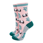 Women’s Bamboo Socks- Light Pink/Green, Panda by Sock Talk