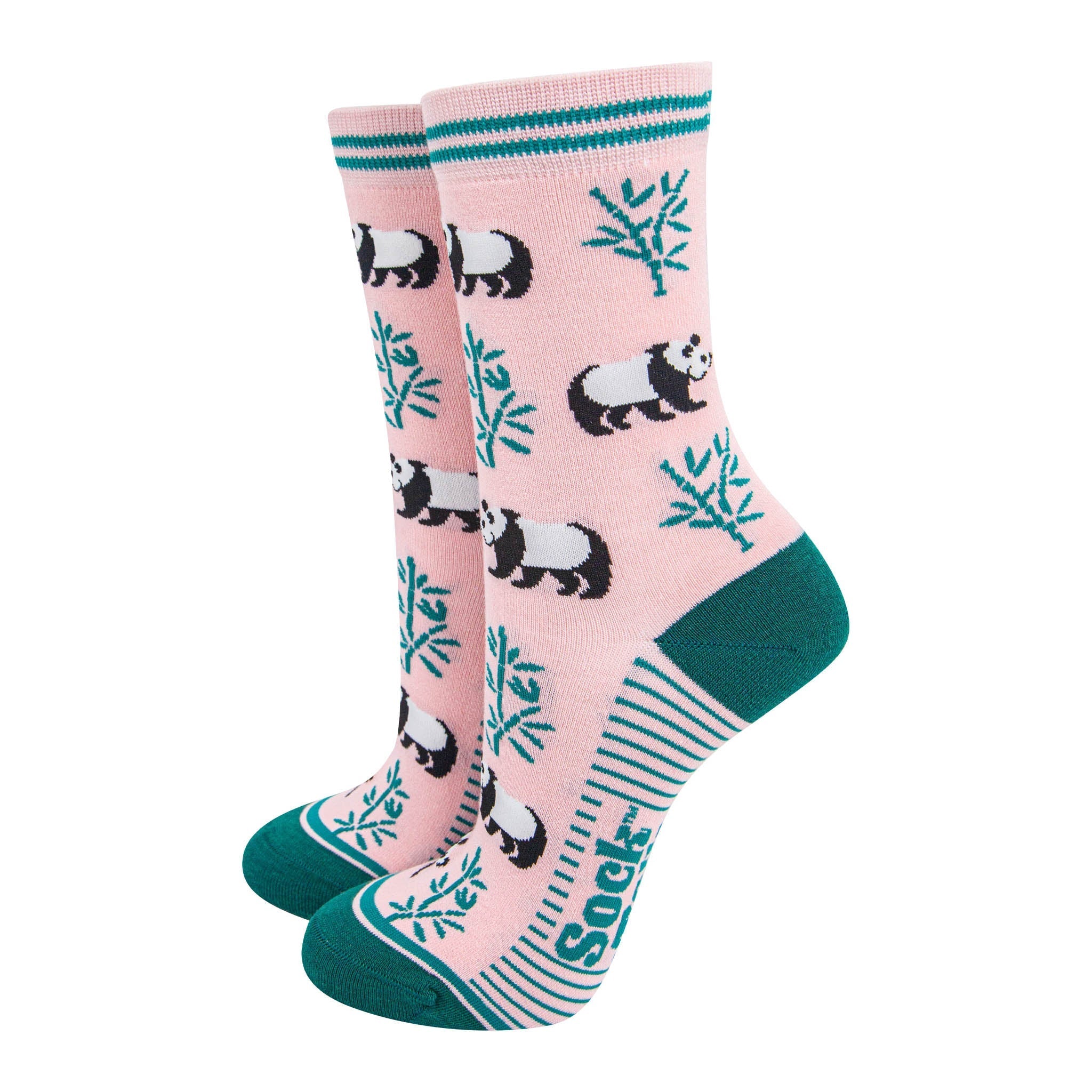 Women’s Bamboo Socks- Light Pink/Green, Panda by Sock Talk