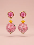 Bold Pink Mosaic & Yellow Accent Drop Earrings • 4cm × 2cm • Gold-Tone • 925 Silver Posts