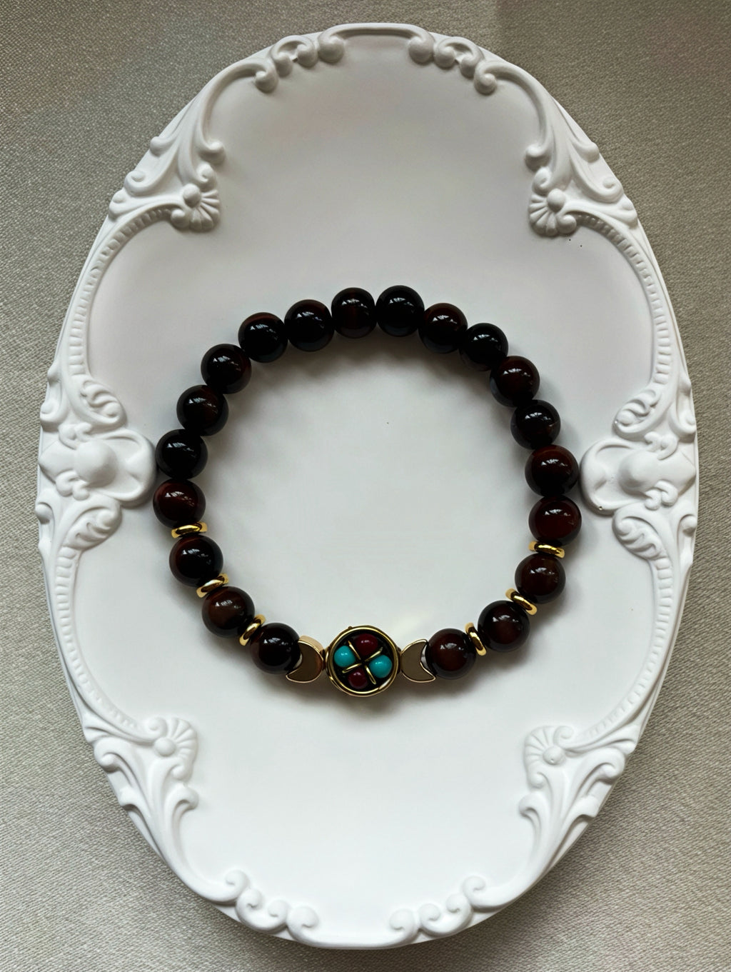 Natural Red Tiger Eye 8mm Beaded Elastic Bracelet by Kristine Keina