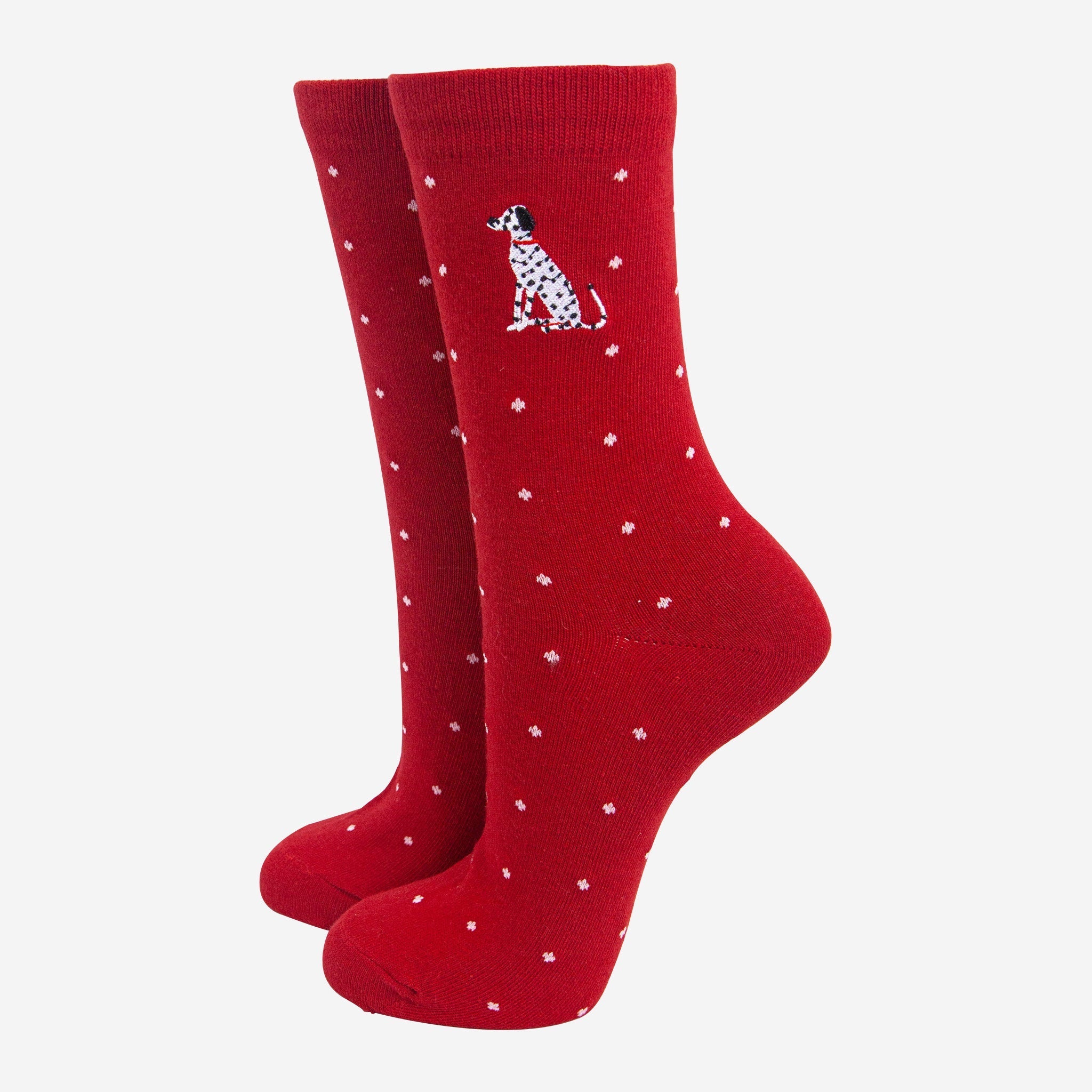 Women’s Embroidered Ankle Socks- Red, Dalmatian, Polka Dot by Sock Talk