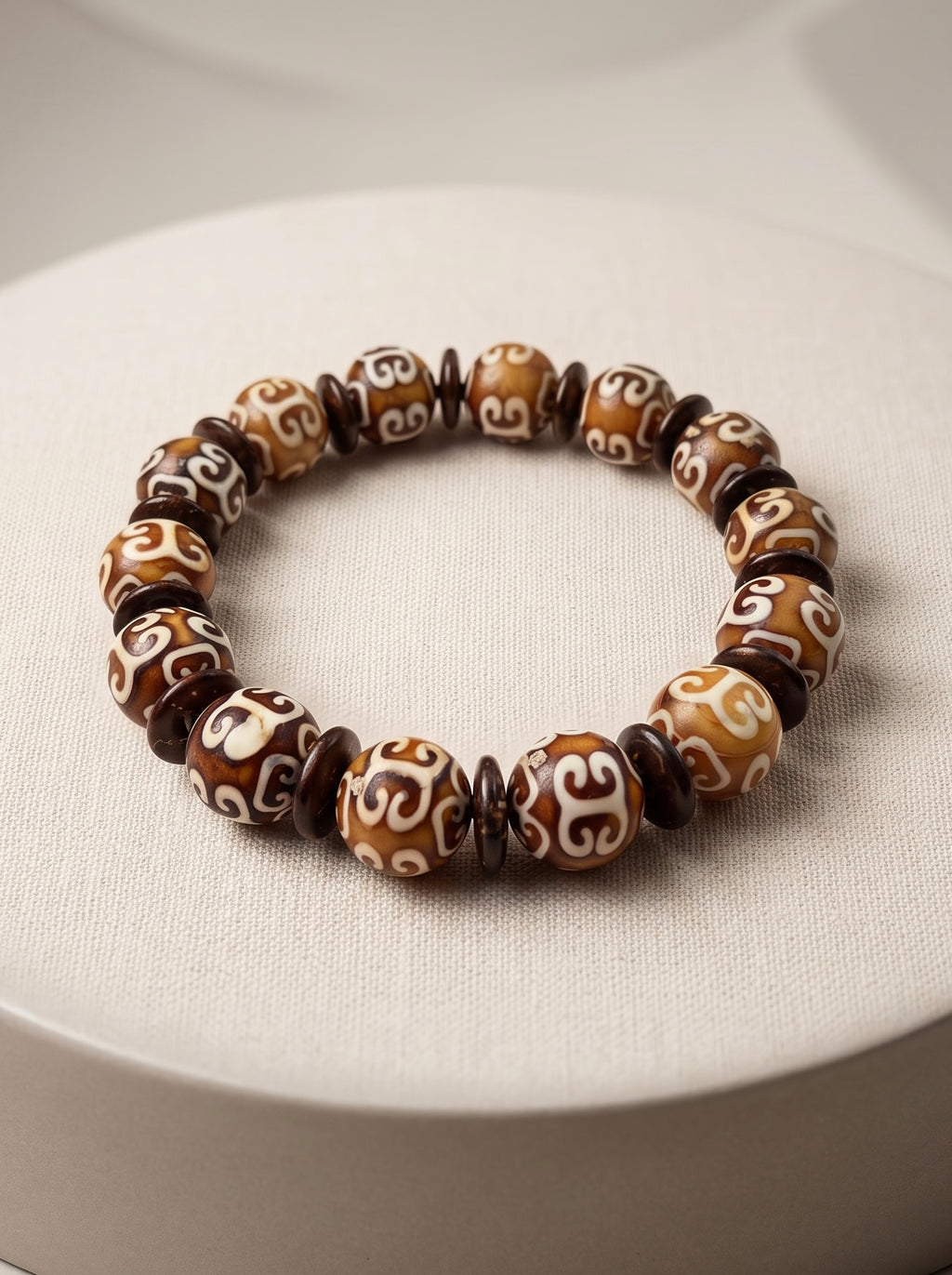 Guardian Bracelet – Large Tibetan dZi Agate & Coconut Discs/ Handcrafted by Artist Kristine Keina