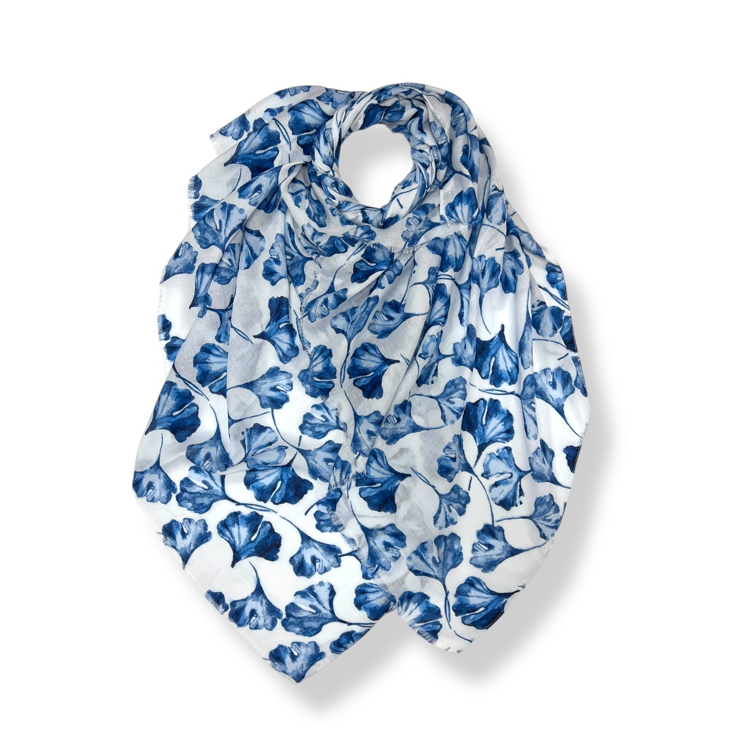 Lightweight Ginko Leaves Scarf in Blue by London Scarves