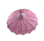 Boutique Polka Dot Ribbed Pagoda Umbrella Pink by Soake