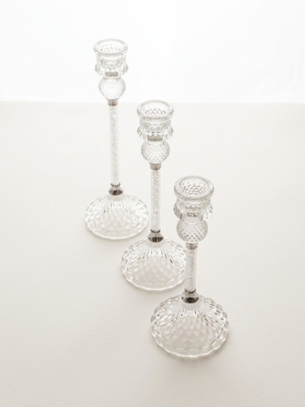 3pcs Set of Slender Crystal Glass Candle Holders, Dining Table Candle Holders