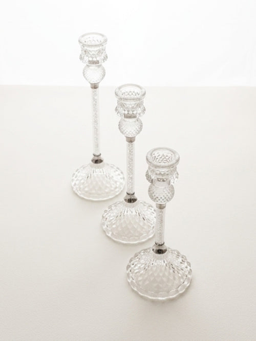 3pcs Set of Slender Crystal Glass Candle Holders, Dining Table Candle Holders