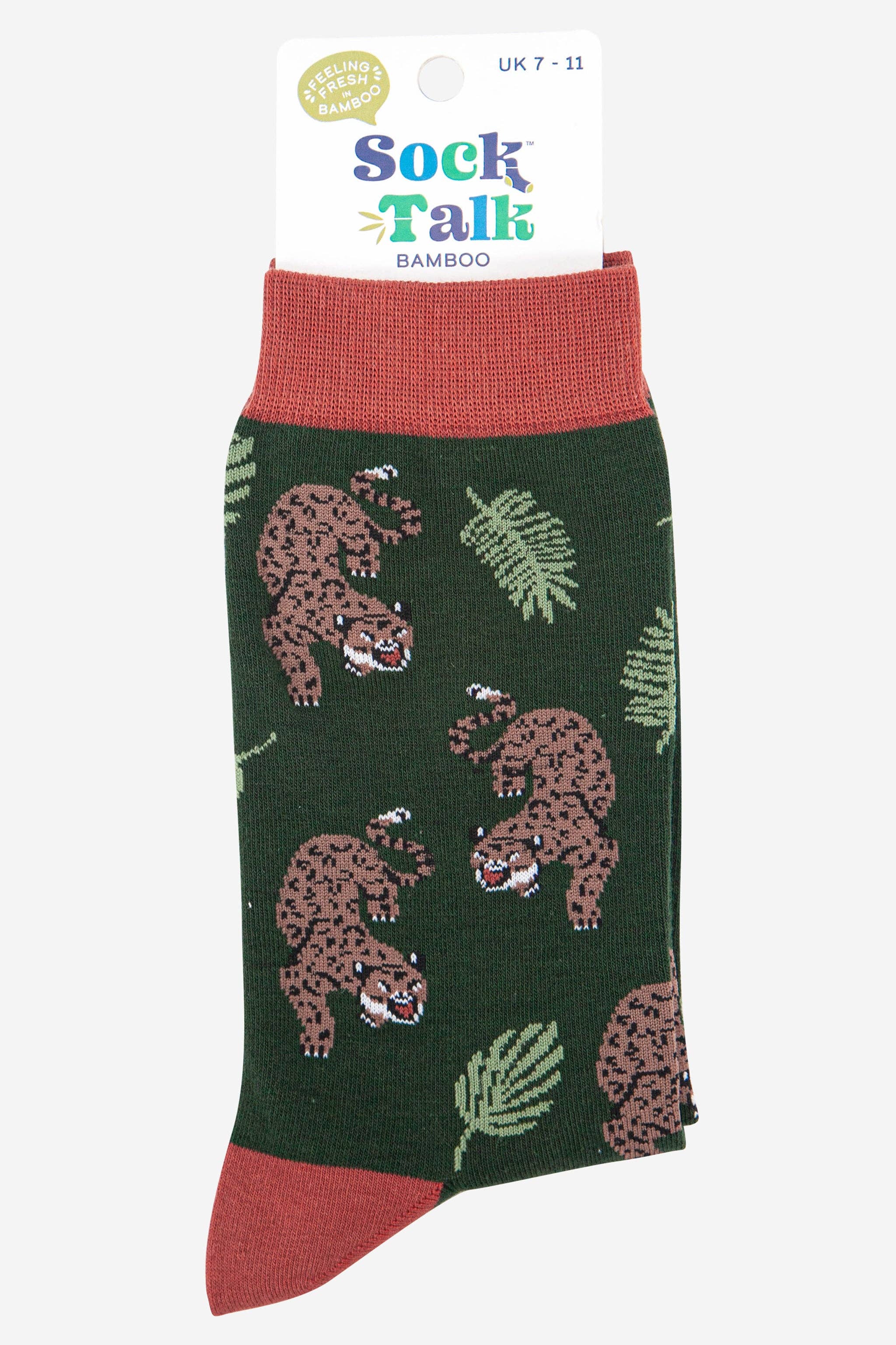 Men’s Prowling Cheetah Jungle Leaf Print Bamboo Socks by Sock Talk. UK 7-11