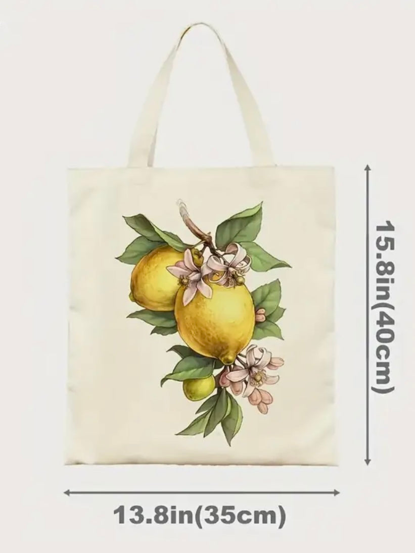 Lemon Blossom And Fruit Design Canvas Tote Bag - Shopping Bag