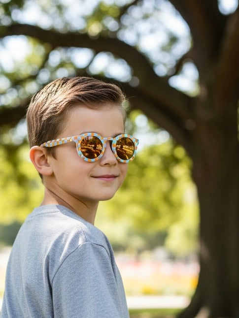 Kids Sunglasses PC UV400 Protection Retro Checkerboard