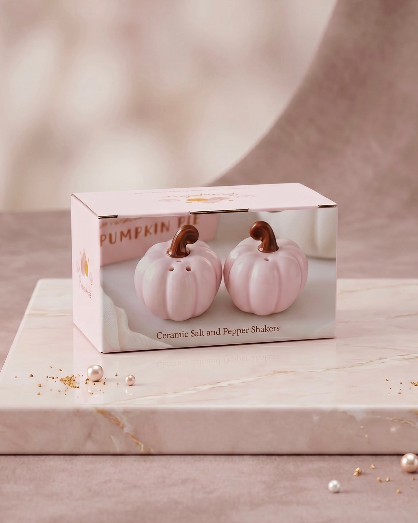 Pink Curly Pumpkin Ceramic Salt & Pepper Shaker Set