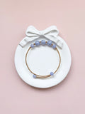 Natural Blue Lace Agate Beaded Cuff Bangle • Gold-Tone Brass • Dainty Stacking Bracelet