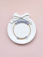 Natural Blue Lace Agate Beaded Cuff Bangle • Gold-Tone Brass • Dainty Stacking Bracelet