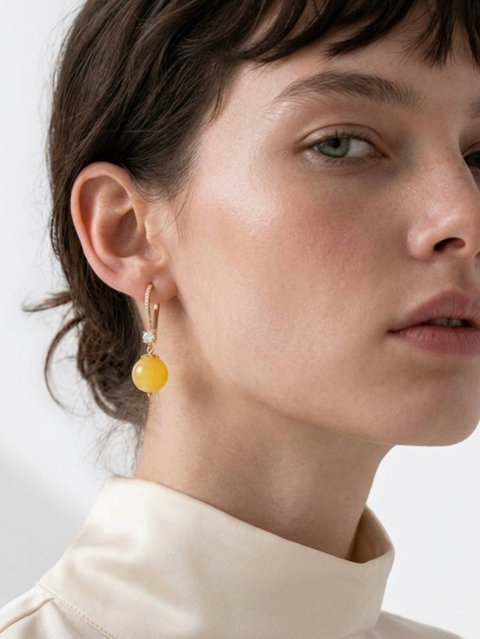 Golden Glow Yellow Jade Drop Earrings Handcrafted by Kristine Keina