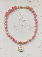 Rainbow Gradient Mermaid Imitation Pearl With 18K Gold Plated Enamel Pedant Young Ladies Necklace