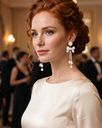 Elegant 925 Silver Pin Tassel Drop Earrings For Women Luxury Full Zirconia Faux Pearl Stud Earrings