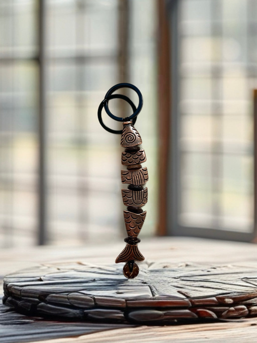 Alloy Greek Worry Fish Keychain With Coconut Discs by Kristine Keina