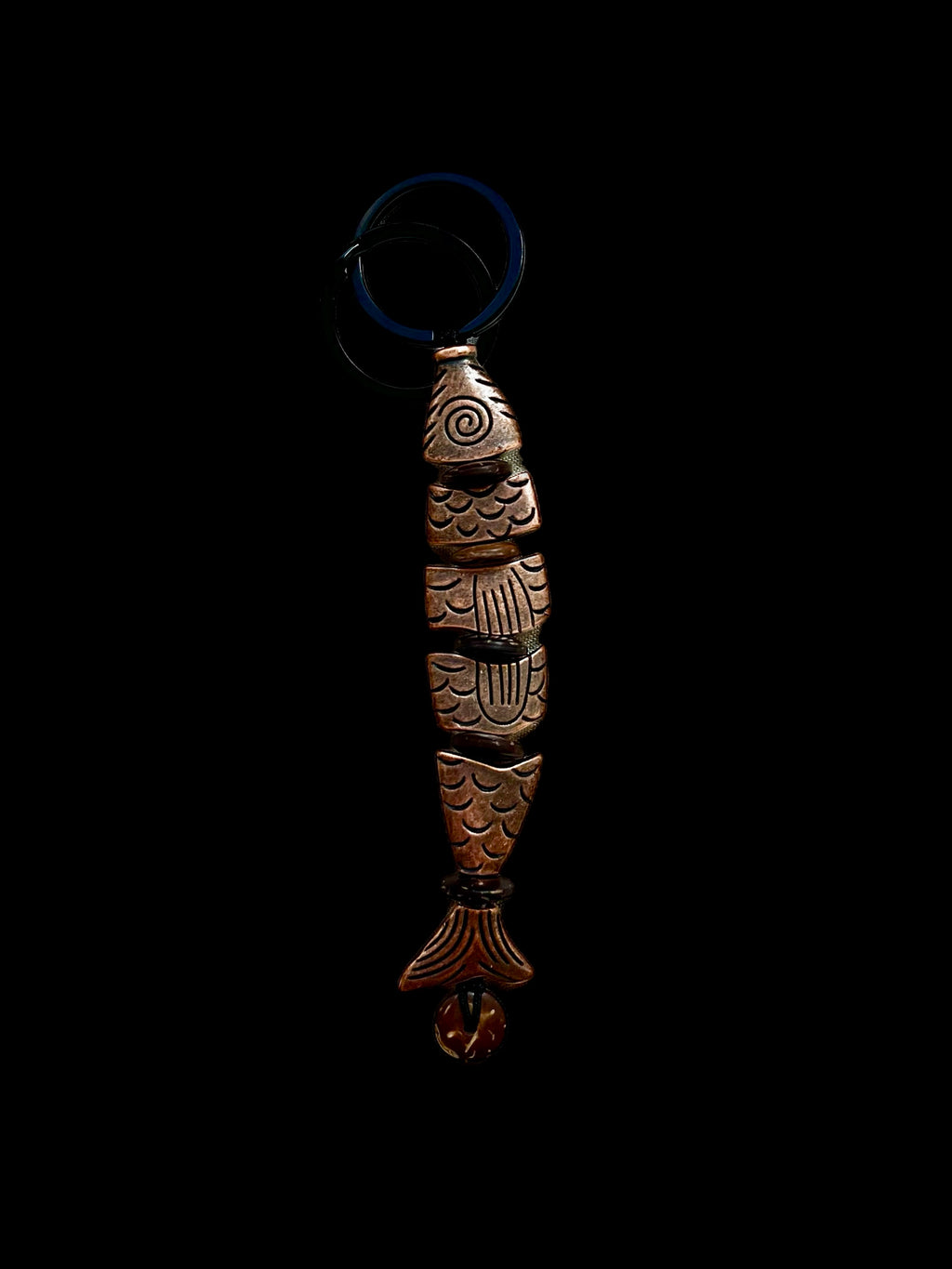 Alloy Greek Worry Fish Keychain With Coconut Discs by Kristine Keina