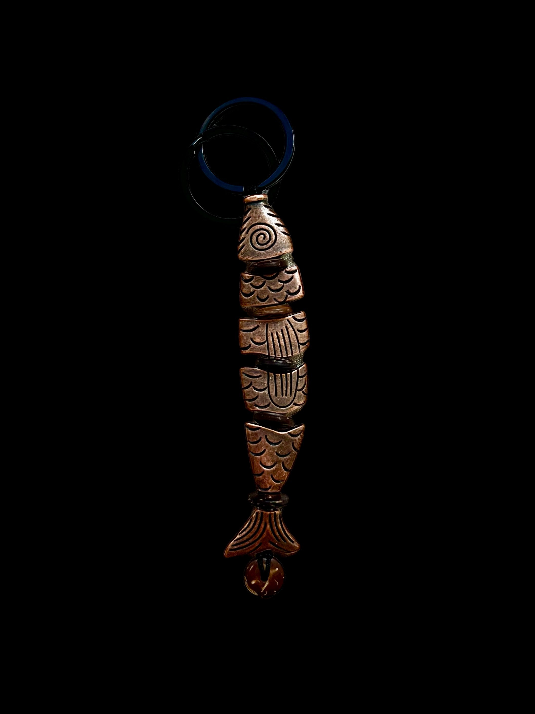 Alloy Greek Worry Fish Keychain With Coconut Discs by Kristine Keina