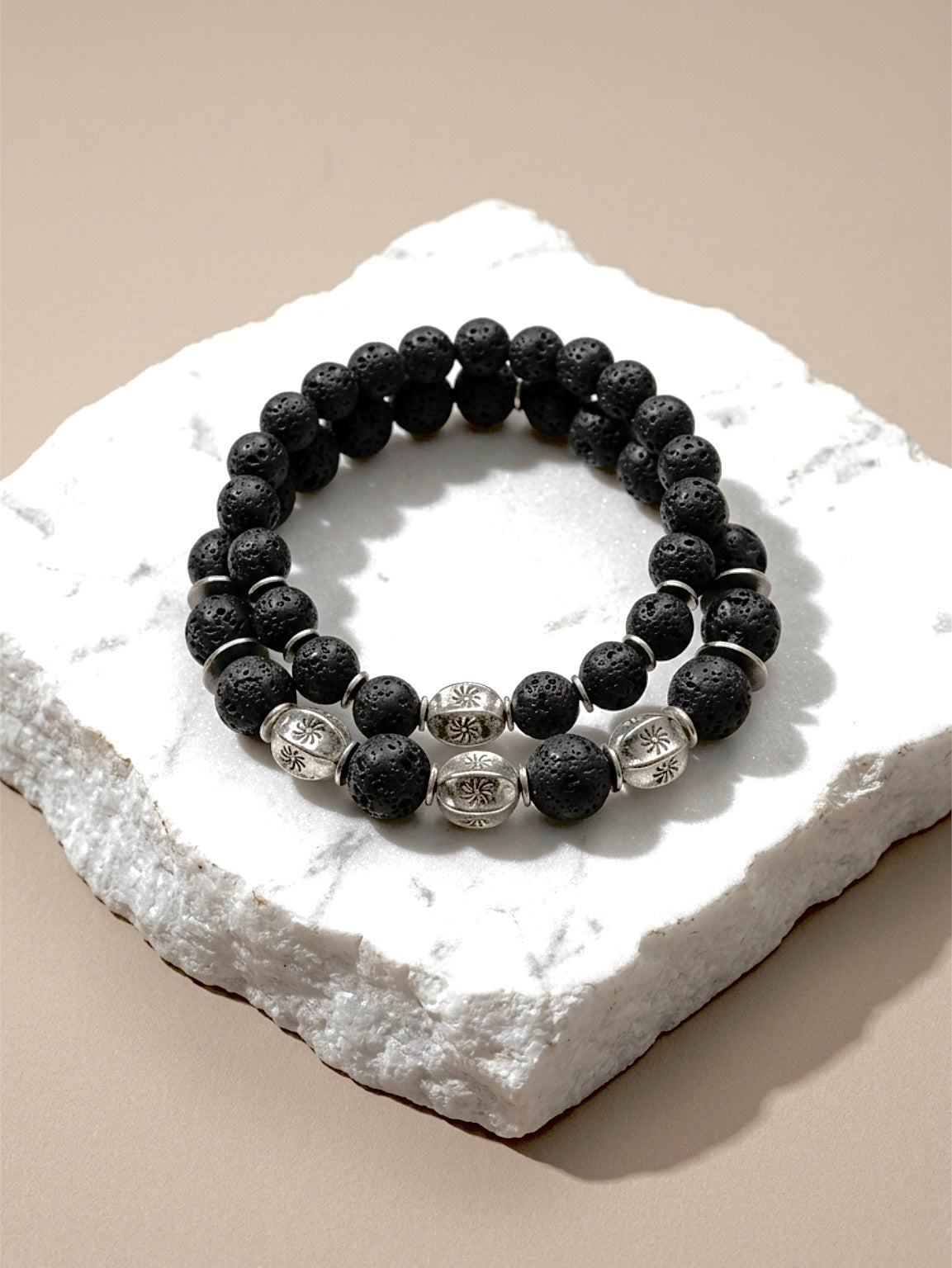Fathers and Sons Lava Rock Alloy Beads Stretch Bracelets by Kristine Keina. Available in Two Sizes