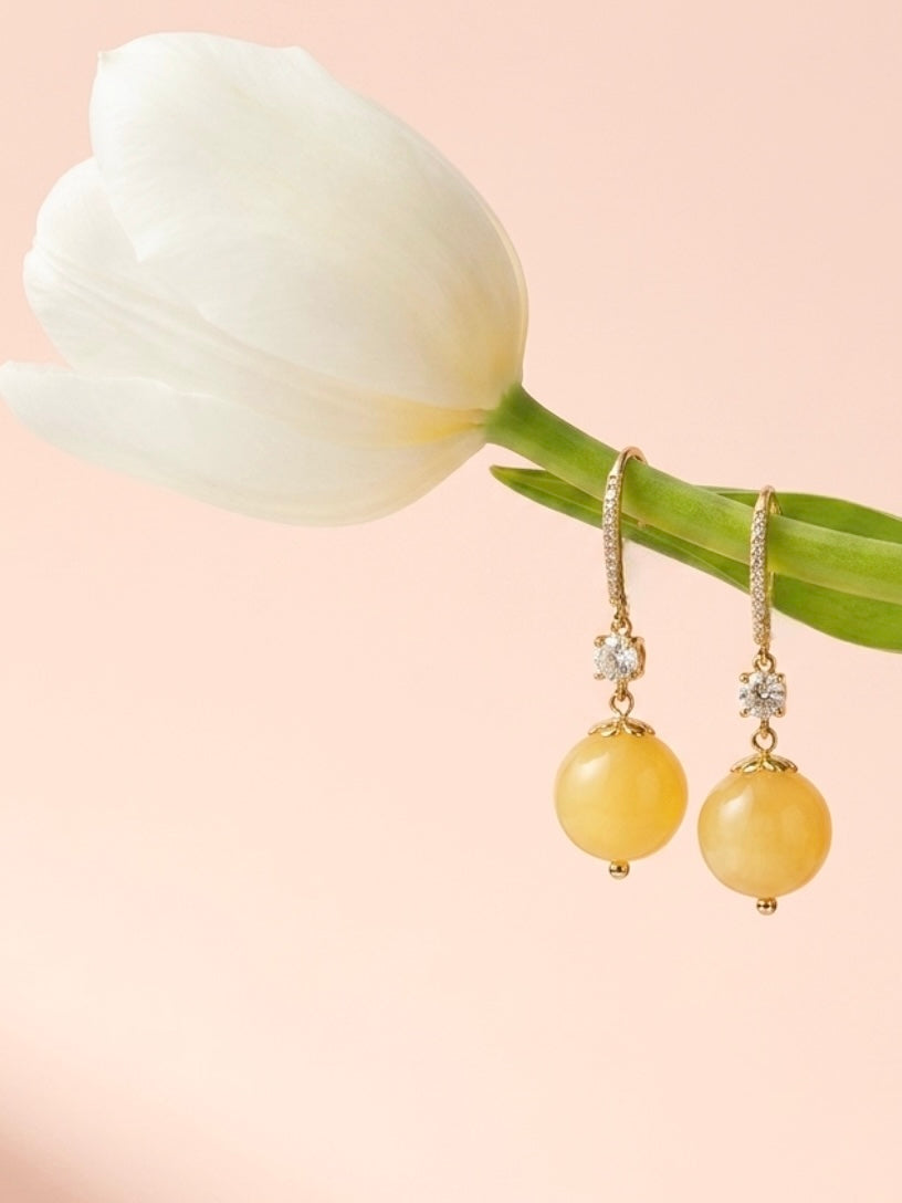 Golden Glow Yellow Jade Drop Earrings Handcrafted by Kristine Keina