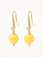 Golden Glow Yellow Jade Drop Earrings Handcrafted by Kristine Keina