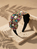 Handmade Imitation Pearl & Rhinestone Headband, Floral Embellished Wide Hair Accessory for Events