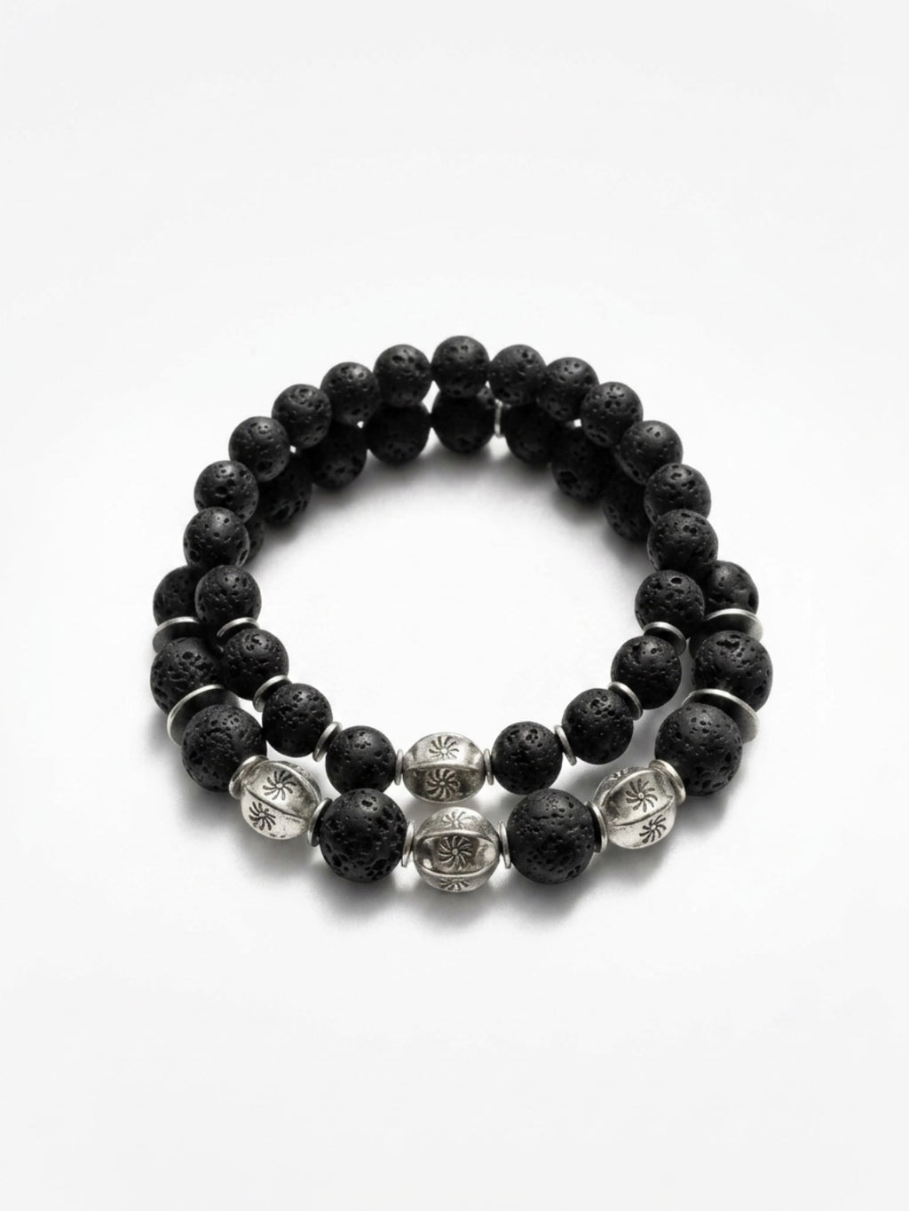 Fathers and Sons Lava Rock Alloy Beads Stretch Bracelets by Kristine Keina. Available in Two Sizes