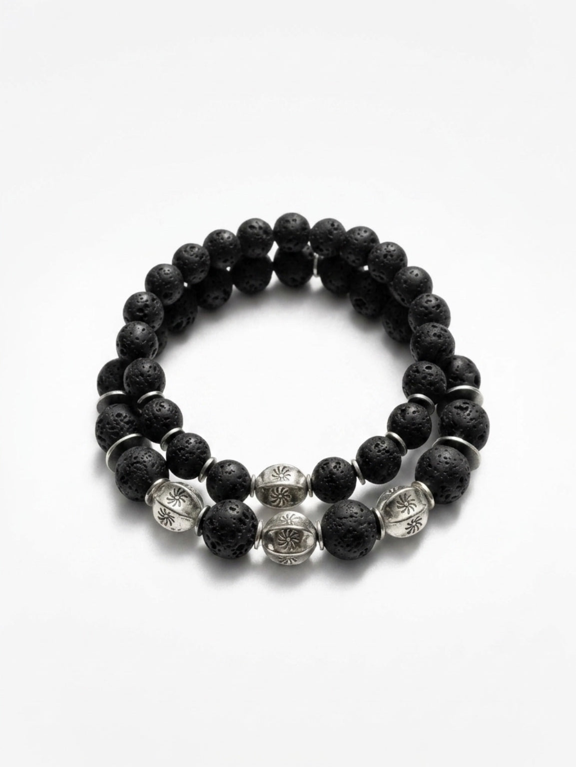 Fathers and Sons Lava Rock Alloy Beads Stretch Bracelets by Kristine Keina. Available in Two Sizes