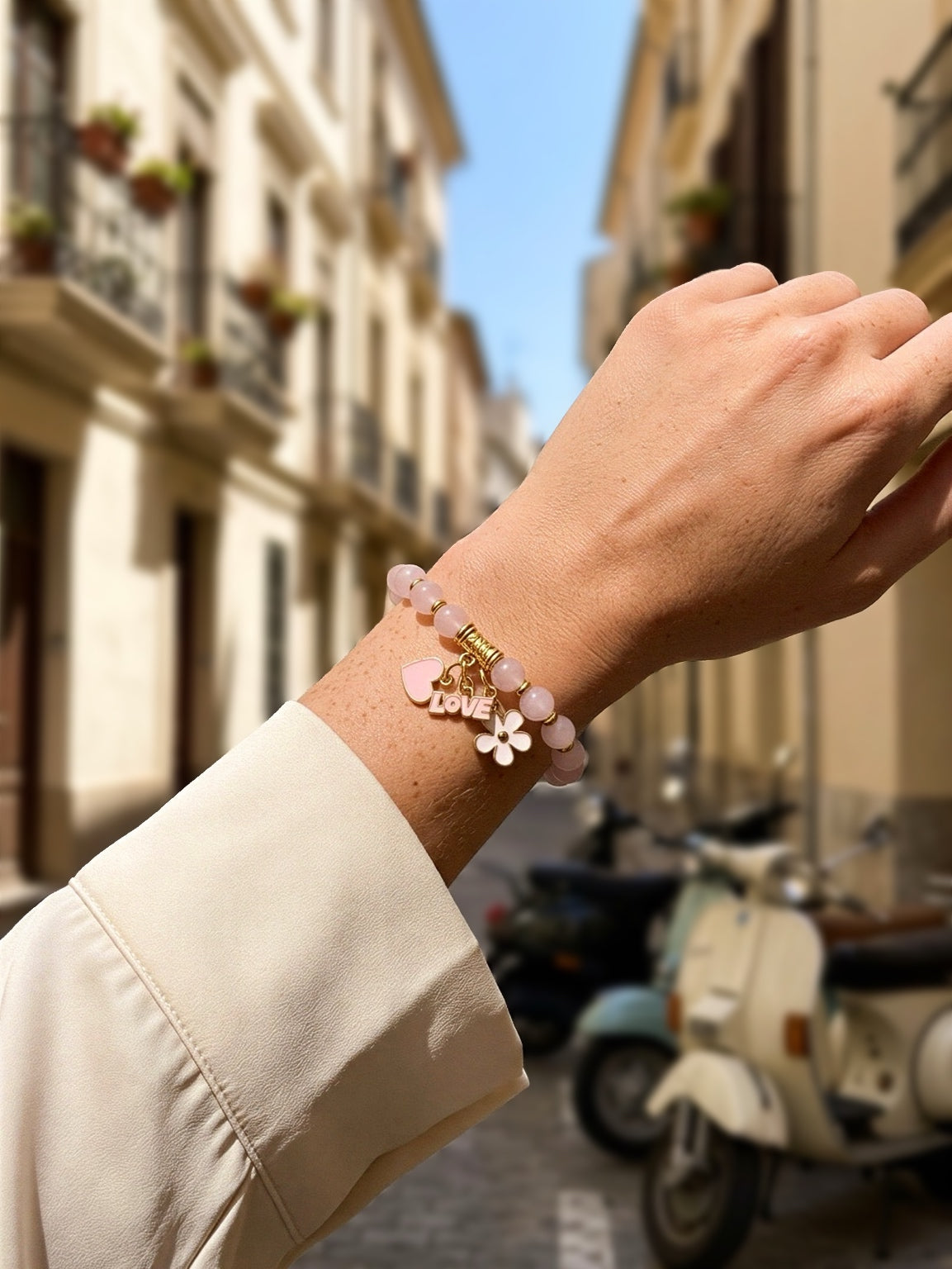 Amara – Madagascar Rose Quartz Beaded Bracelet, Stone of Love Handcrafted by Artist Kristine Keina