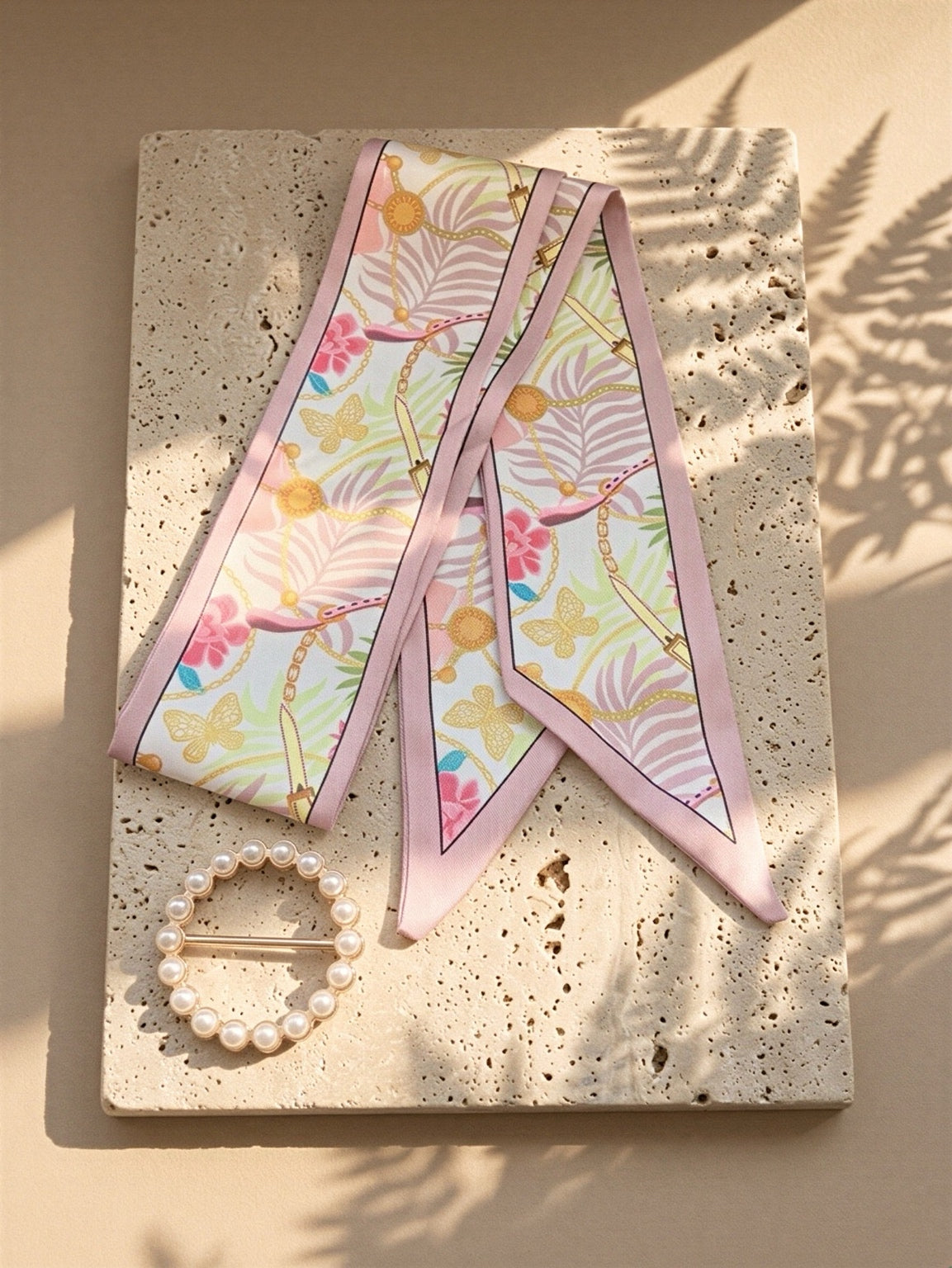 Pink Gold Chain Butterfly Tilly Scarf And Imitation Pearl Alloy Ring Set by Pink Shop UK