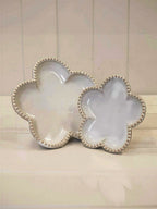 Satchville Light Grey Ceramic Flower Plates | Set of 2 (Small + Large) | Bobble Rim