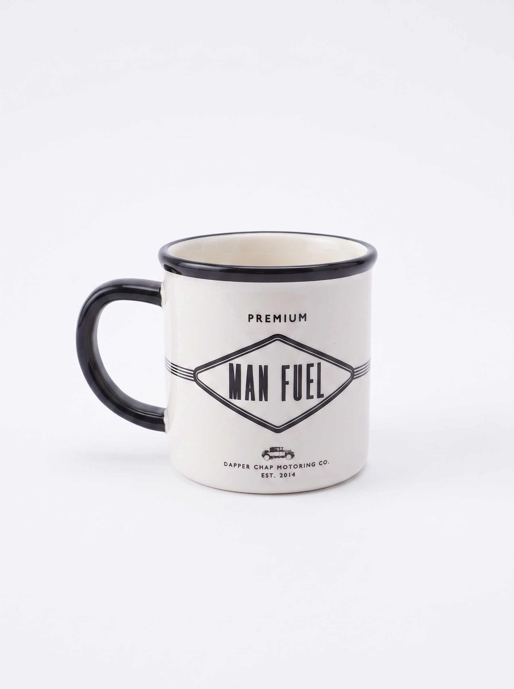 Dapper Chap 'Man Fuel' Stoneware Mug — Retro Enamel Style, Gift Boxed