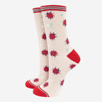 Women’s Bamboo Socks- Cream/ Red, Ladybird. Socks by Sock Talk